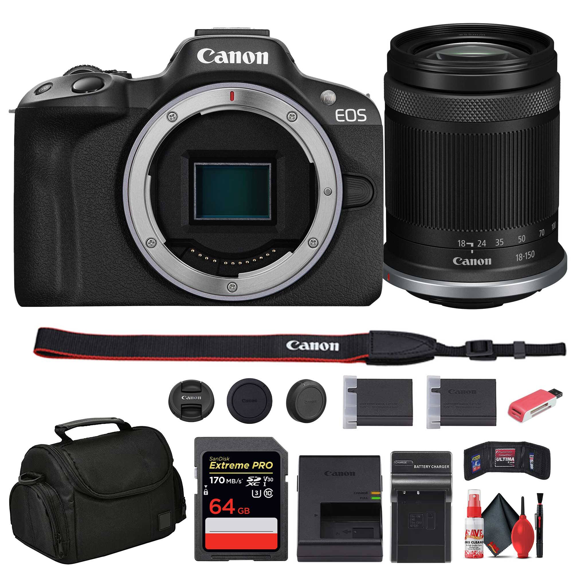 Bundle- Canon- EOS R50 Mirrorless Camera with 18-150mm Lens + 64GB Card + Bag + More
