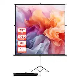 VEVOR - Projector Screen with Stand, 70 x 70 Inch 160° Wide Angle Indoor Outdoor Projection Screen, 1:1 4K HD Tripod Screens - Black