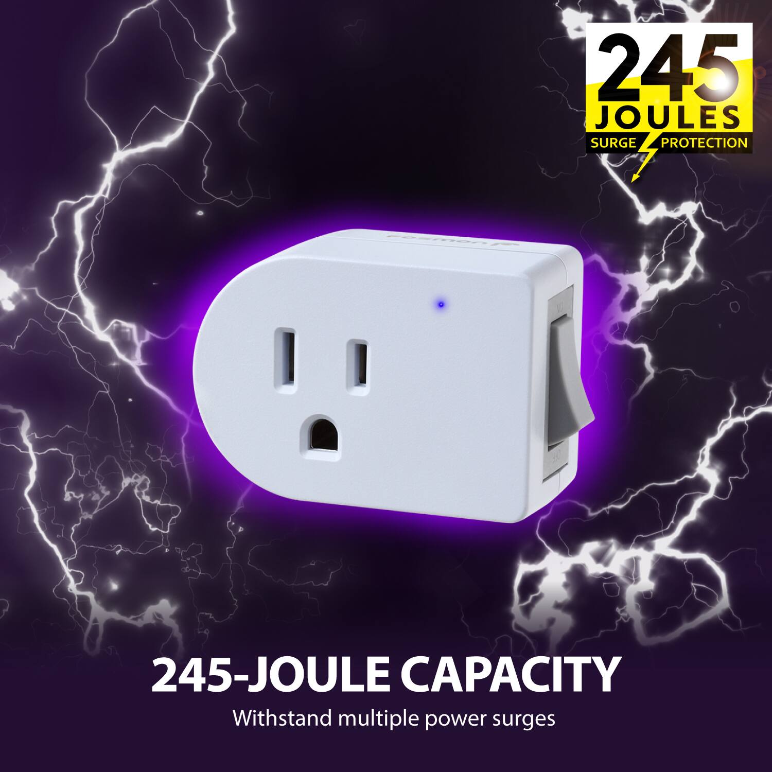 245-JOULE CAPACITY, 245 JOULES SURGE PROTECTION, Withstand multiple power surges