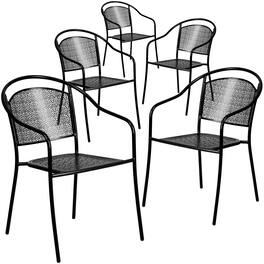 Emma + Oliver - Commercial Grade 5 Pack Indoor-Outdoor Steel Patio Arm Chair with Round Back - Black