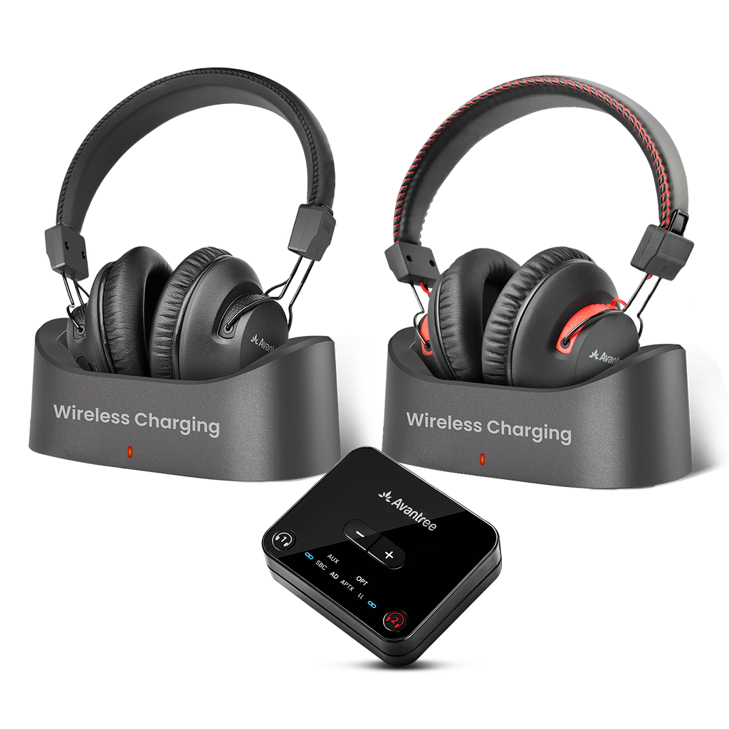 Avantree - HT41899 Plus 2 - Dual Bluetooth Wireless Headphones for TV Watching with Transmitter & Charging Docks