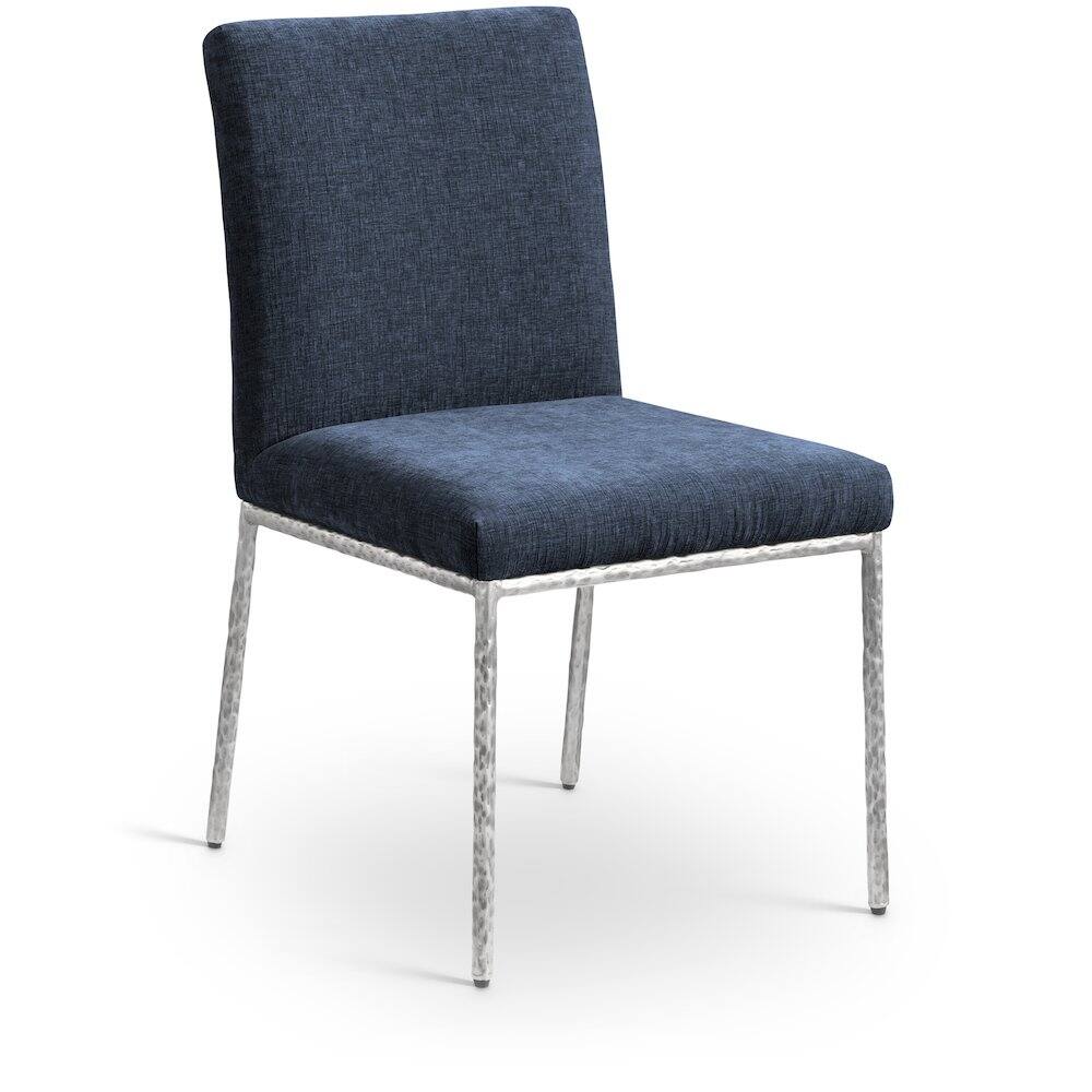 Alt View 1. Meridian Furniture - Reeves Navy Chenille Fabric Upholstered Dining Side Chair, Set of 2 - Silver.