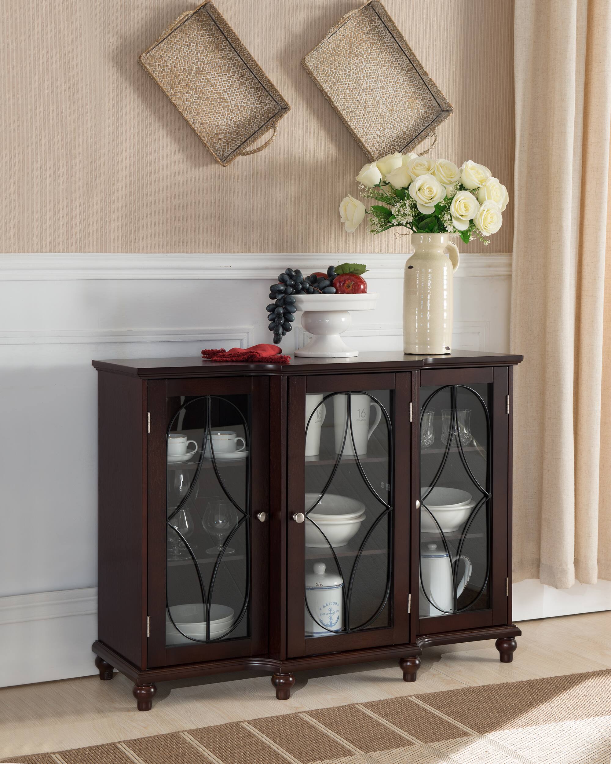 Front. Kings Brand Furniture - Kings Brand Furniture Wood Storage Sideboard Buffet Cabinet Console Table (Cherry) - Dark Red.