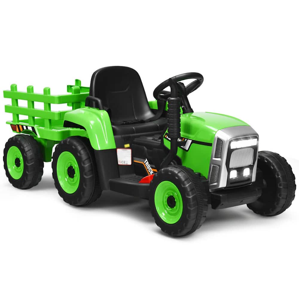 SlickBlue - 12V Ride-On Tractor with 3-Gear Shift and Front Loader for Kids 3+ Years - Green