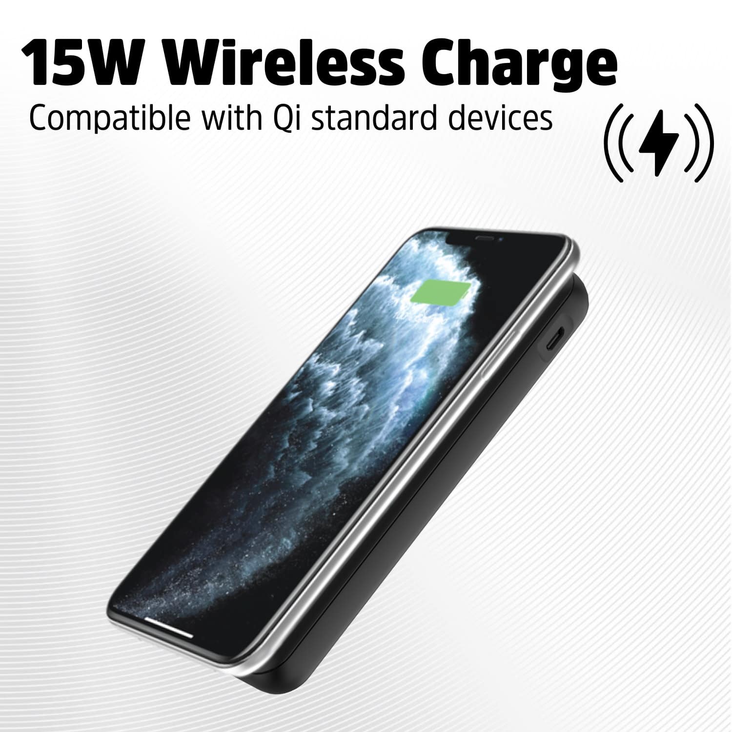 15W Wireless Charge Compatible with Qi standard devices.