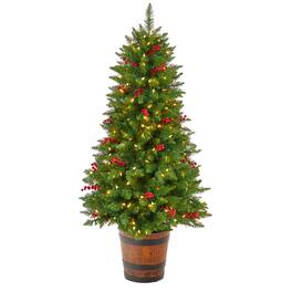 BreeBe - 5' Colorado Aspen Xmas Tree w/200 LEDs, 426 Tps & Berries - Red, Green