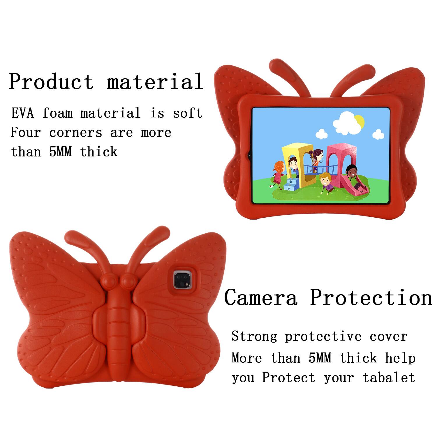 Product material  
EVA foam material is soft  
Four corners are more than 5MM thick  

Camera Protection  
Strong protective cover  
More than 5MM thick help you Protect your tablet