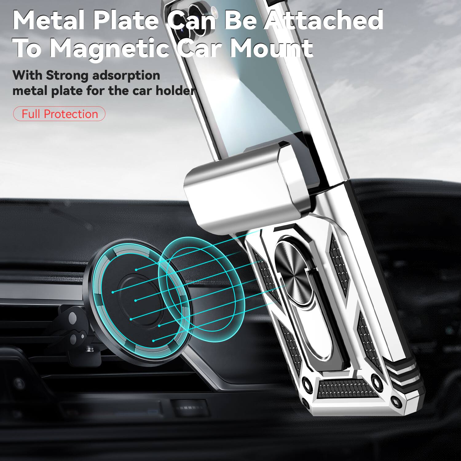 Metal Plate Can Be Attached To Magnetic Car Mount

With Strong adsorption metal plate for the car holder

Full Protection
