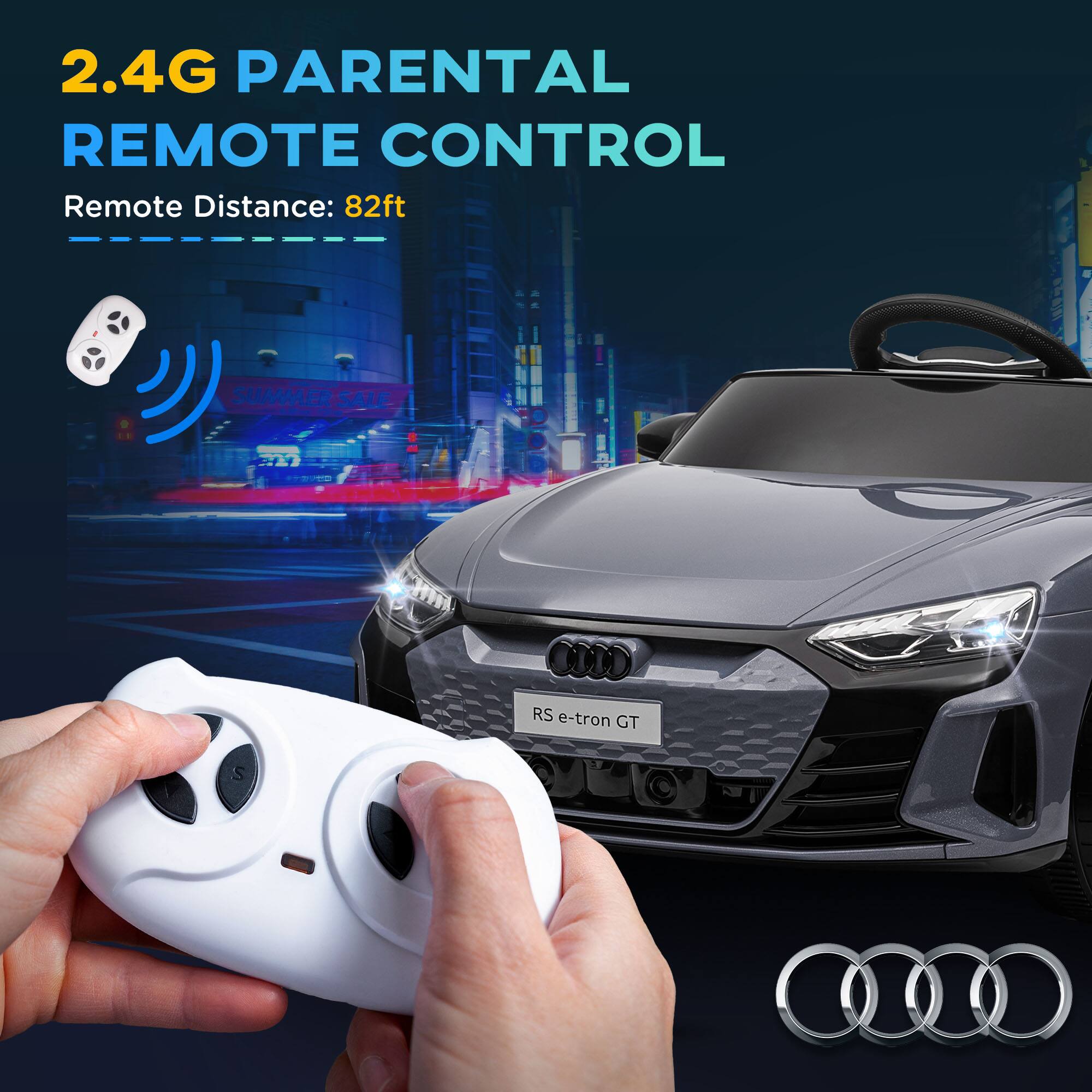 2.4G PARENTAL REMOTE CONTROL  
Remote Distance: 82ft  

SUMMER SALE  

RS e-tron GT
