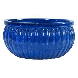 Sunnydaze - 14.5” Round Ribbed Ceramic Planter Bowl - Imperial Blue