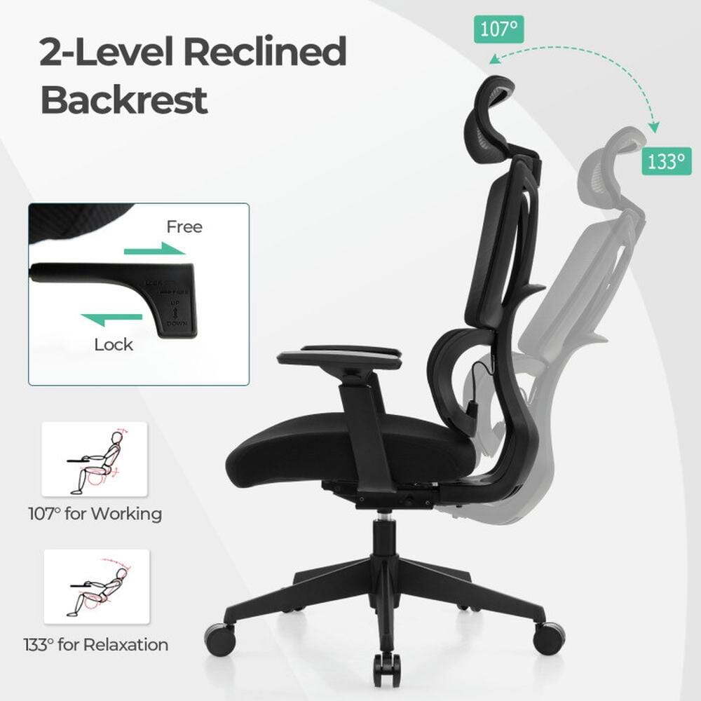 2-Level Reclined Backrest

Free Lock

107° for Working

133° for Relaxation