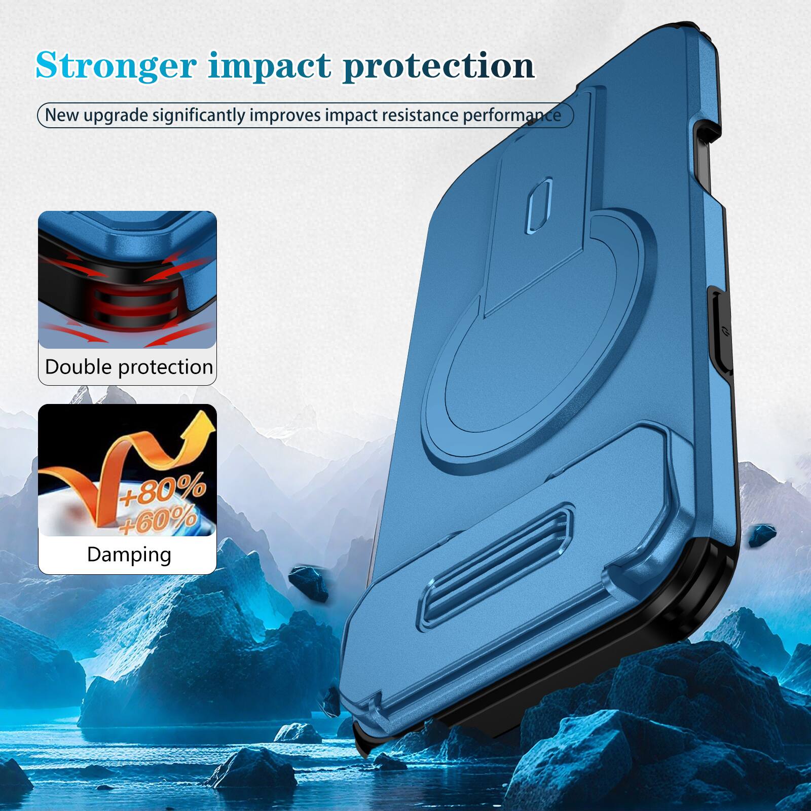 Stronger impact protection  
New upgrade significantly improves impact resistance performance  
Double protection  
+80% +60% Damping