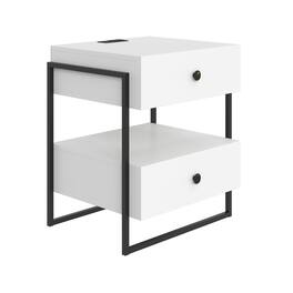 Boyd Sleep - Pesaro Modern Two Drawer Nightstand with USB Charging Ports, Metal Frame - White