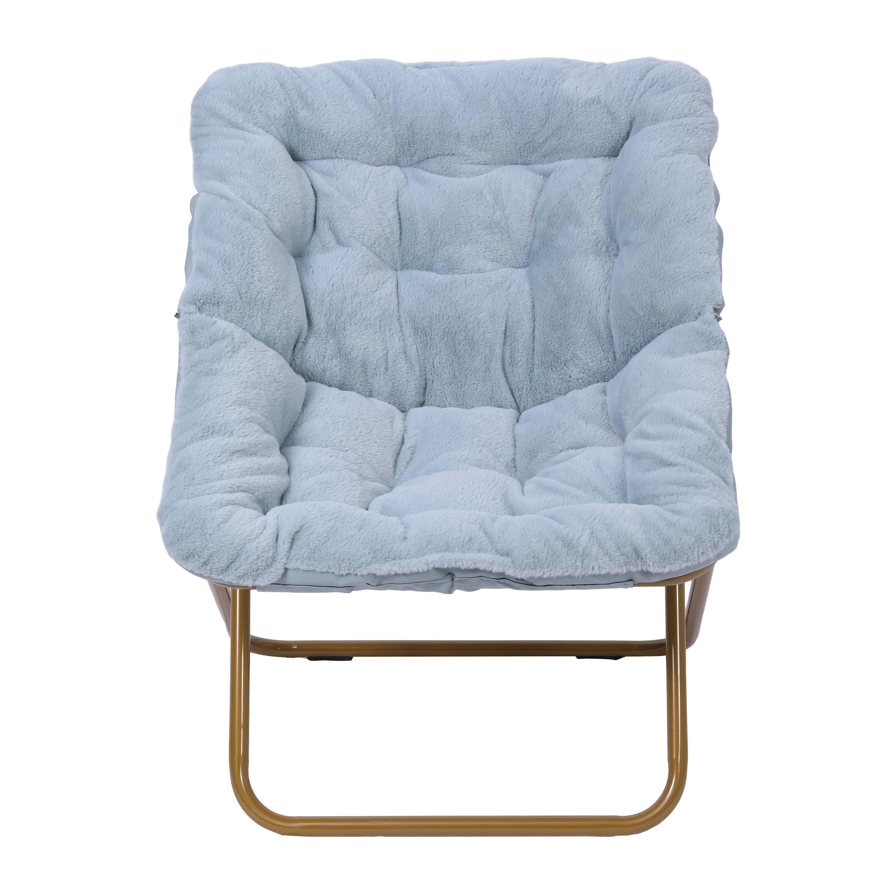 Alt View 9. Emma + Oliver - Aisling Oversized Folding Saucer Chair for Dorm, Bedroom - Aqua Fabric/Soft Gold Frame.