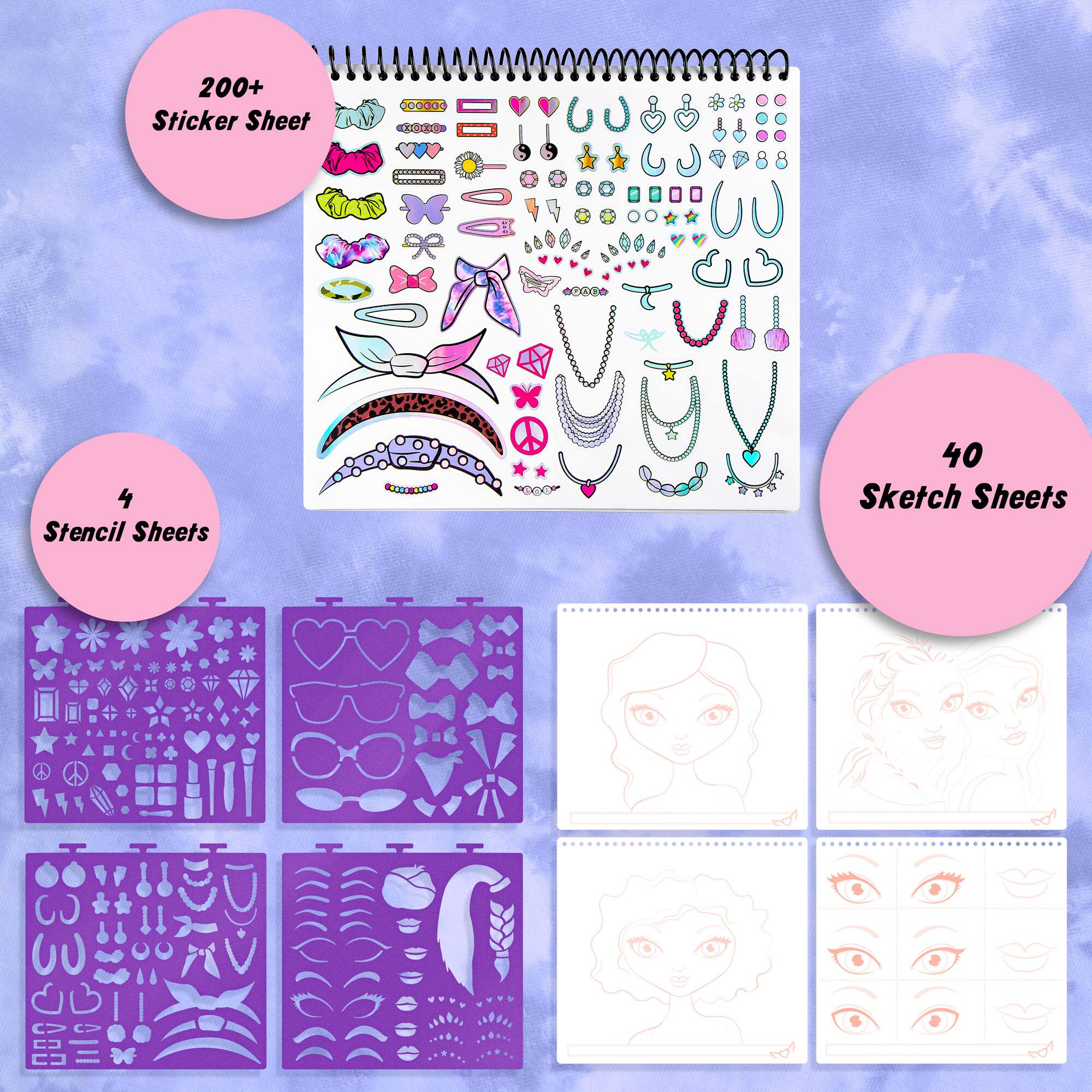 200+ Sticker Sheet, 4 Stencil Sheets, 40 Sketch Sheets