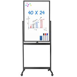 maxtek - Bulletin Boards 40 x 24 inches Double Sided Dry Erase Board Rolling Whiteboards & Presentation Supplies Whiteboard - Black