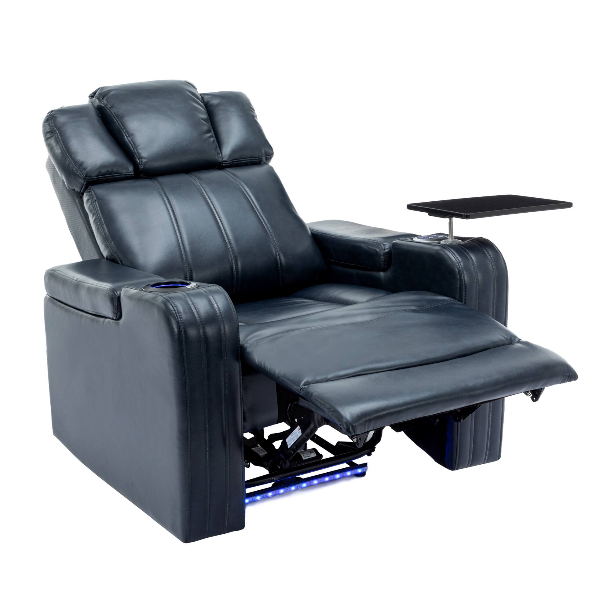 Alt View 9. APRILSOUL - Pu Leather Power Recliner Home Theater Recliner with Cooling Cup Holder Bluetooth Usb Tray Arm Storage Blue - Blue.