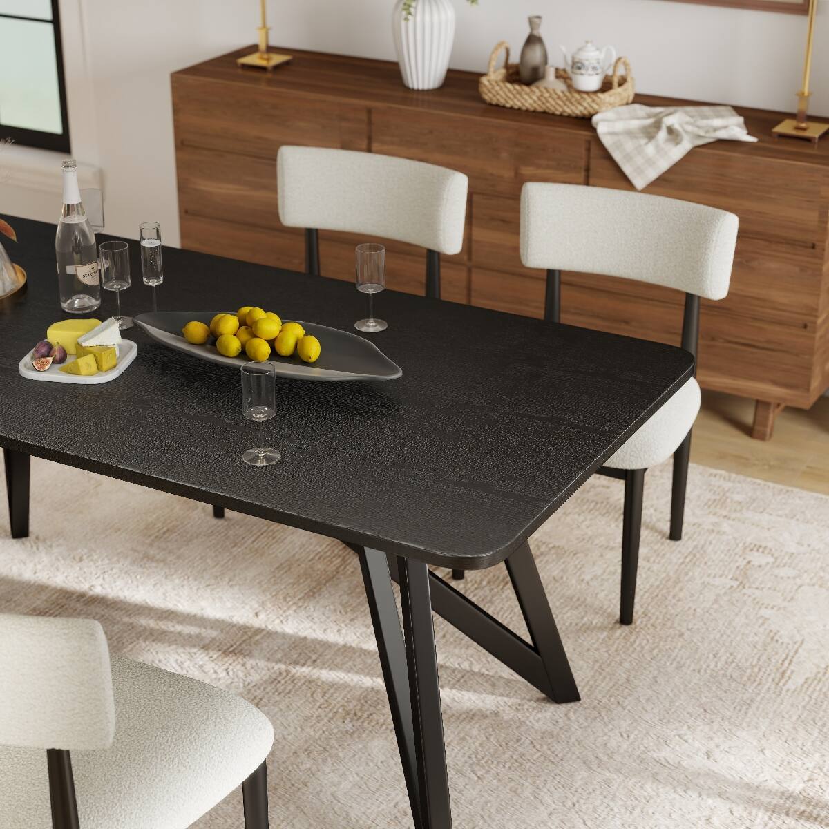 Alt View 2. Loheer - Loheer 70-Inch Black Rectangular Dining Table with Tripod Cross Legs - Black.