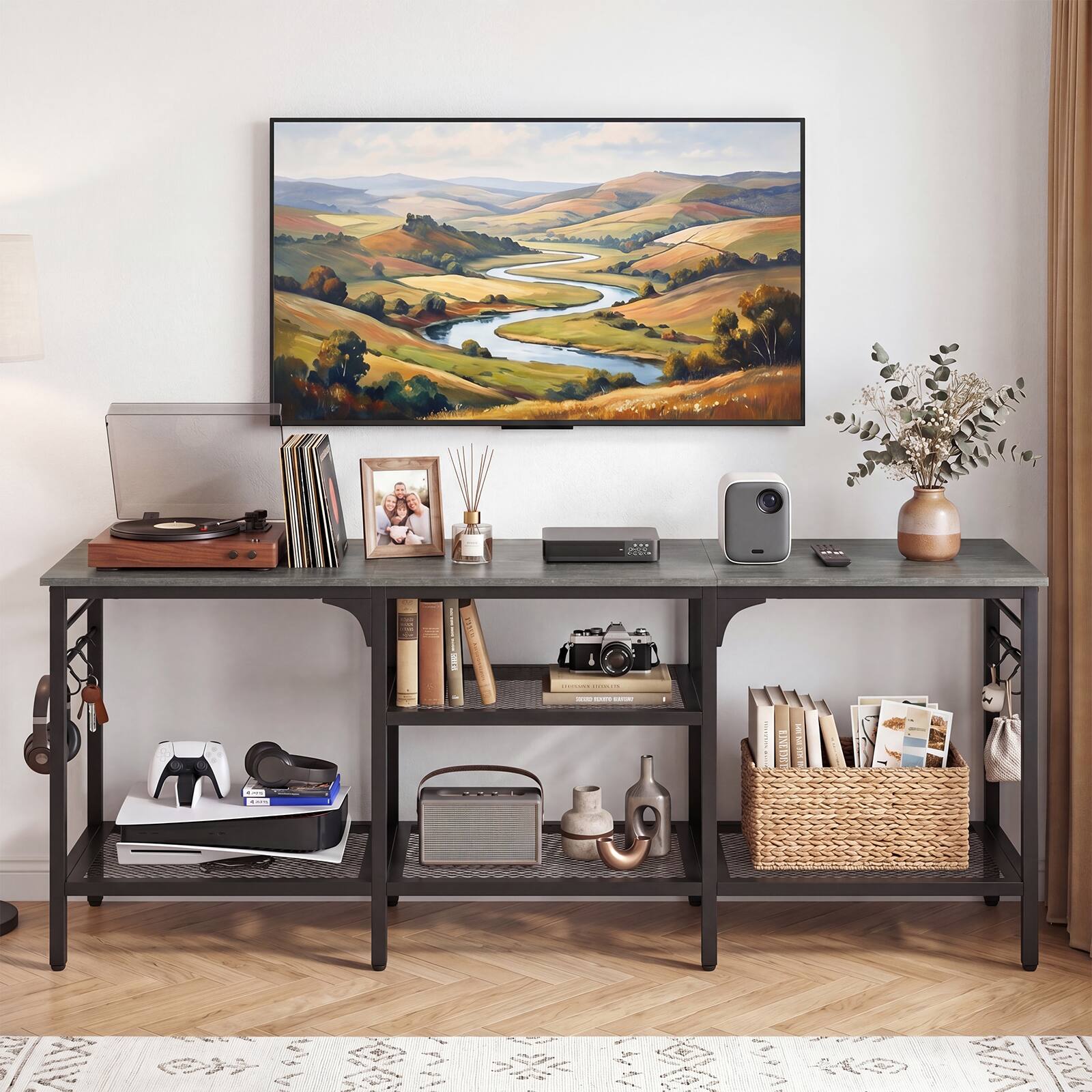 Alt View 4. Costway - Costway TV Stand for TVs up to 65",55" Long Entertainment Center with 4Open Storage Shelves - Oak & Black.