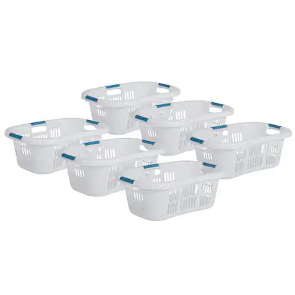 Front. RubberMaid - Rubbermaid 2.1-Bushel Small Hip-Hugger Plastic Laundry Basket, White (6-Pack) - White.