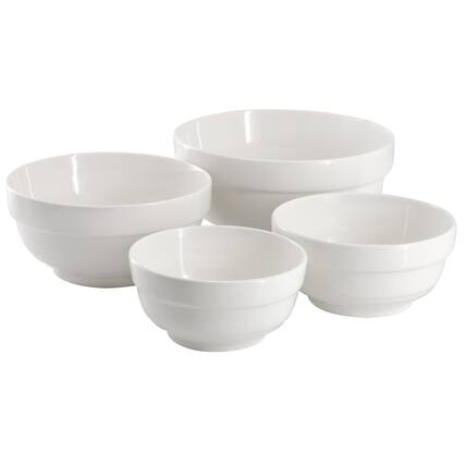 Front. Gibson - Gibson Home Great Essentials 4 Piece Fine Ceramic Serving Bowl Set in White - White.