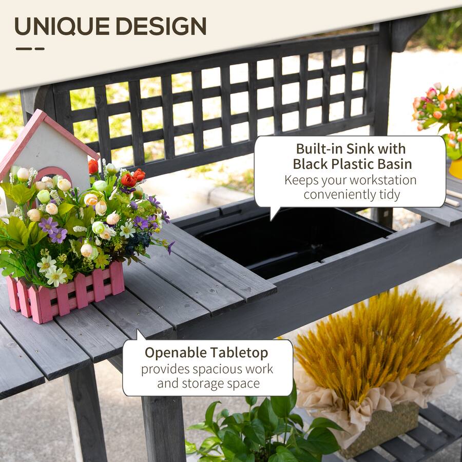 Outsunny Outdoor Potting Bench Table, Wooden Workstation with Sliding ...