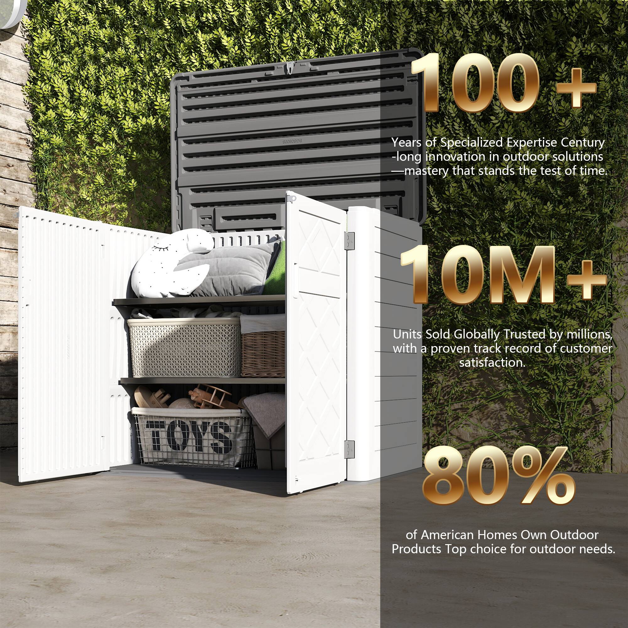 100+ Years of Specialized Expertise  
Century-long innovation in outdoor solutions  
Mastery that stands the test of time.

10M+ Units Sold Globally  
Trusted by millions, with a proven track record of customer satisfaction.

80% of American Homes Own Outdoor Products  
Top choice for outdoor needs.