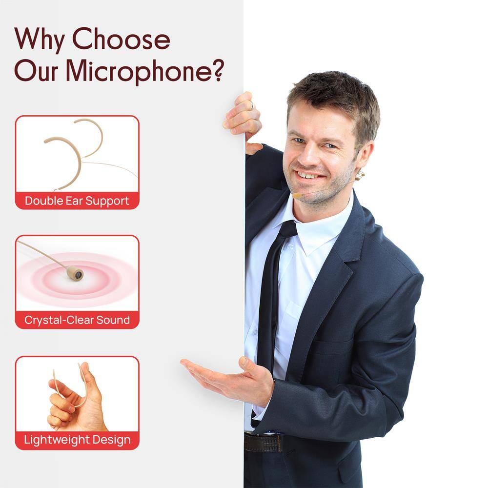 Why Choose Our Microphone?

- Double Ear Support
- Crystal-Clear Sound
- Lightweight Design