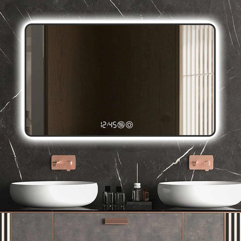 Kadyn - 48"x24" LED Lighted Bathroom Mirror, 3 Color Modes & 6-Level Dimmable Anti-Fog Mirror (Horizontal Mount), Antique Silver