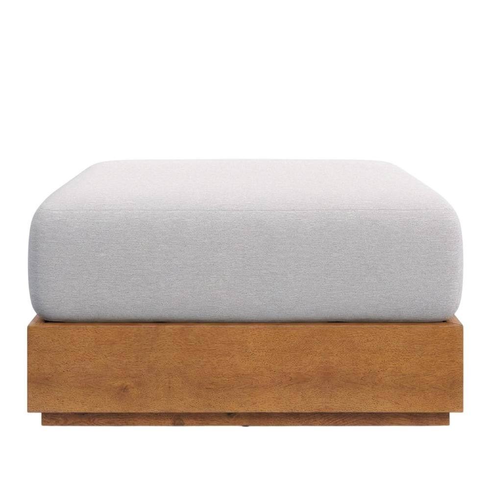 Back. Outdoor Escape - Outdoor Patio Ottoman with Acacia Wood Top and Stylish Design - Gray.