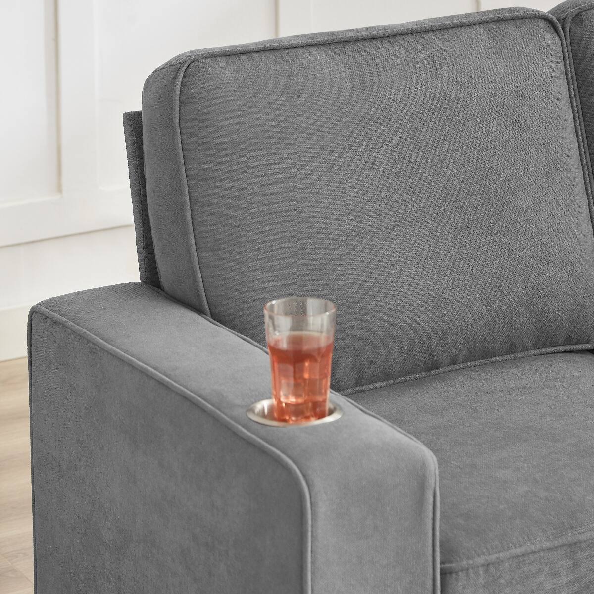 Alt View 1. Ropilly - Ropilly Gray 3 Seater Fabric Sofa Compressed Couch with Built In Cup Holders for Living Room Bedroom Office - Gray.