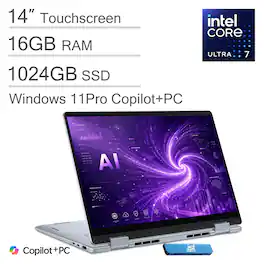 Dell - Plus - 14" FHD+ 2-in-1 Touchscreen Laptop - Intel Core Ultra 7 256V 2024 - 16GB Memory - 1TB Storage - Copilot+ PC - Windows 11 Pro - Ice Blue