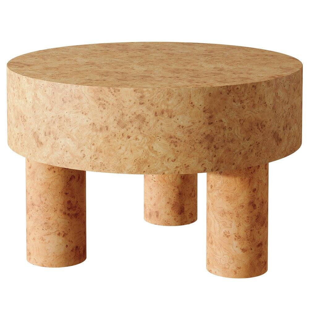 Alt View 1. Kadyn - 31.5-Inch Round Coffee Table with Burl Texture & Sturdy Legs, Modern Center Table for Small Spaces - Brown.