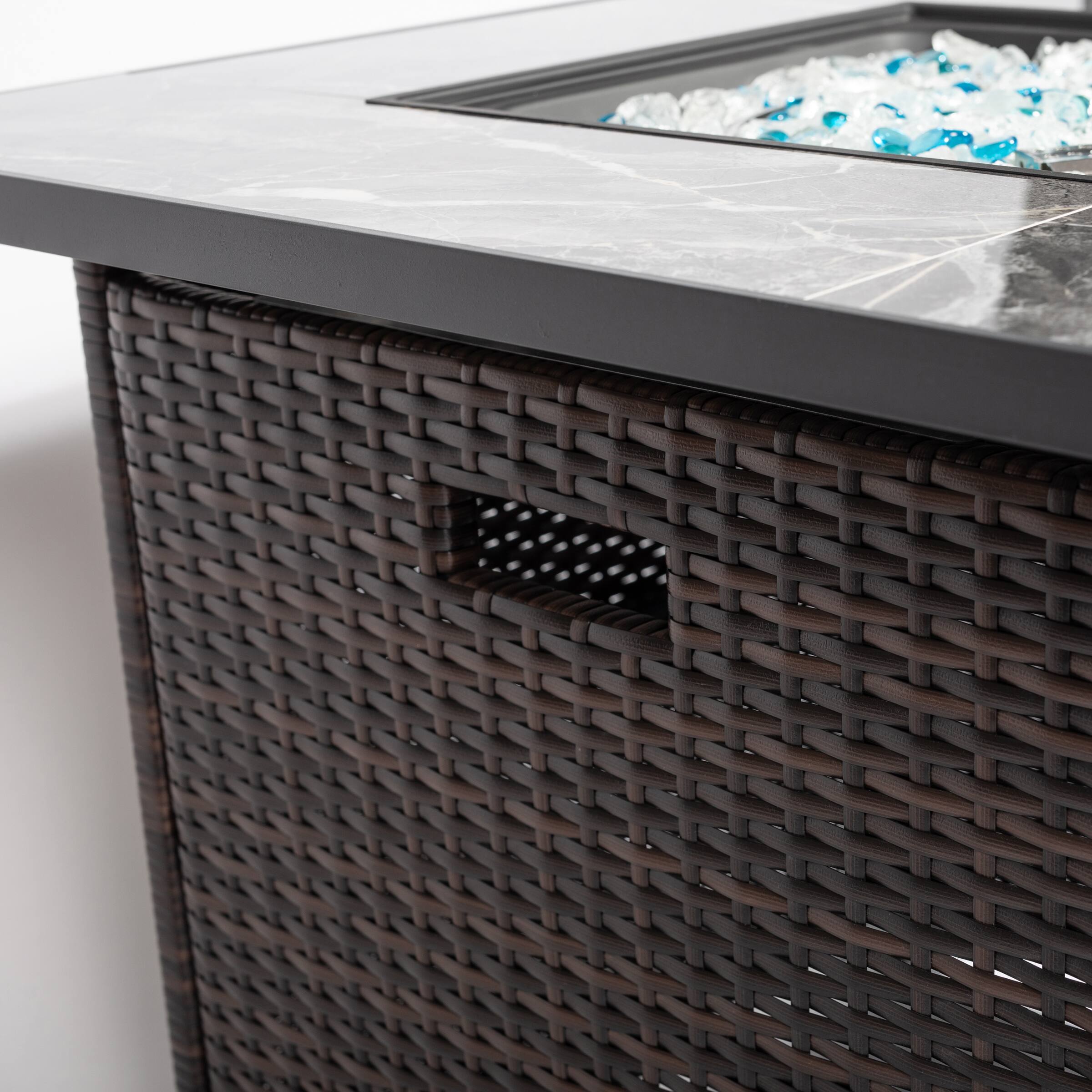 Alt View 4. Spaco - 30" Propane Fire Pit Table, 50000 BTU Square Fire Pit with Tile Top and Wicker Base for Patio Garden - Espresso.