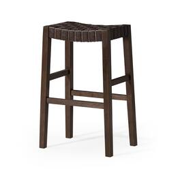Maven Lane - 31" Emerson Bar Stool In Wood Finish With Vegan Leather - Weathered Brown