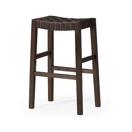 Front. Maven Lane - 31" Emerson Bar Stool In Weathered Brown Wood Finish With Vegan Leather - Weathered Brown.