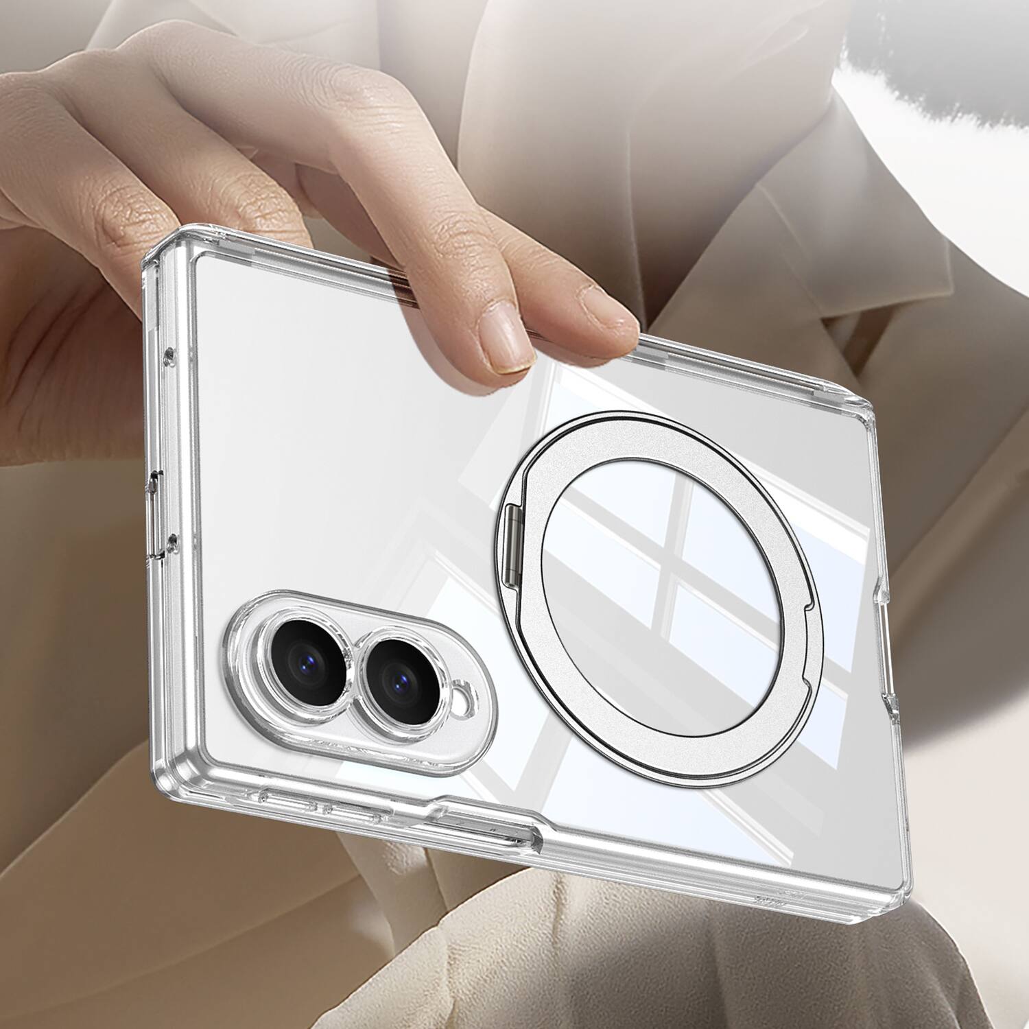 Alt View 4. Dteck - for Samsung Galaxy Z Fold8 Magnetic Clear Case,Bulit in Screen Protector,Shockproof Hinge Protection Cover with Stand - Black.