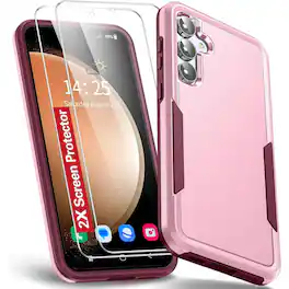 Entronix - Galaxy S25 Plus Bundle - Dual-Layer Case with 2 Clear Screen Protectors - Pink