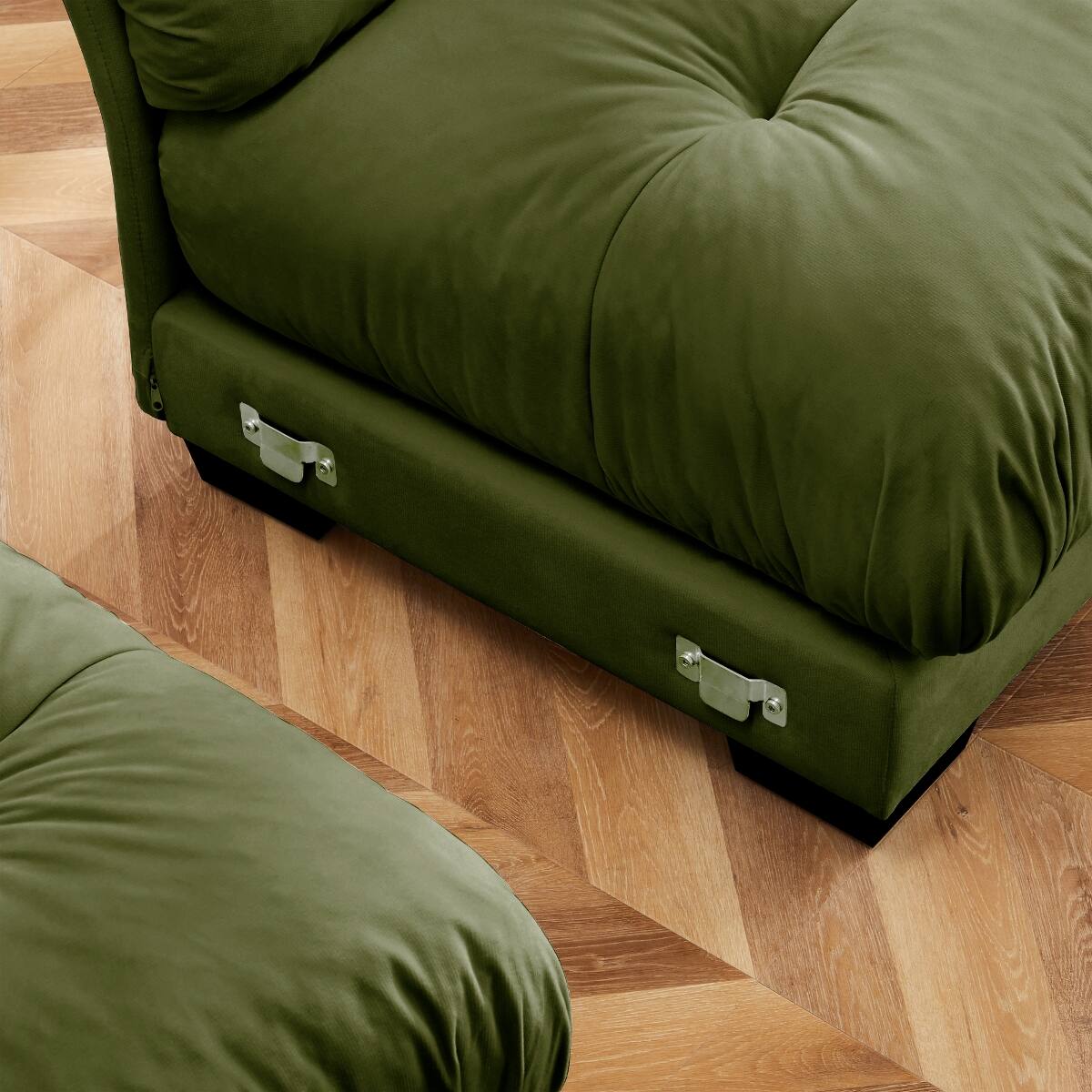 Alt View 3. Ropilly - Ropilly Olive Green Velvet Armless Sofa, Single Seat Accent Sofa with Pillow - Olive Green.