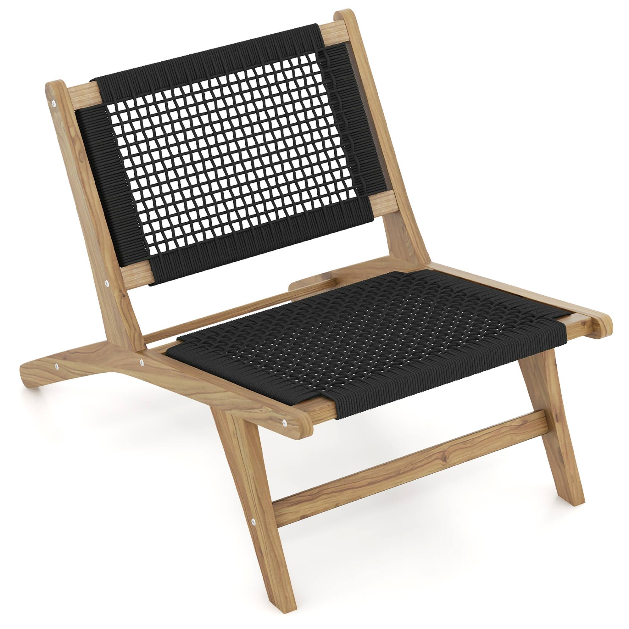 Alt View 9. Gymax - Gymax Mid Century Modern Teak Wooden w/ Handwoven Cordage Seat & Backrest for Patio - Natural, Black.