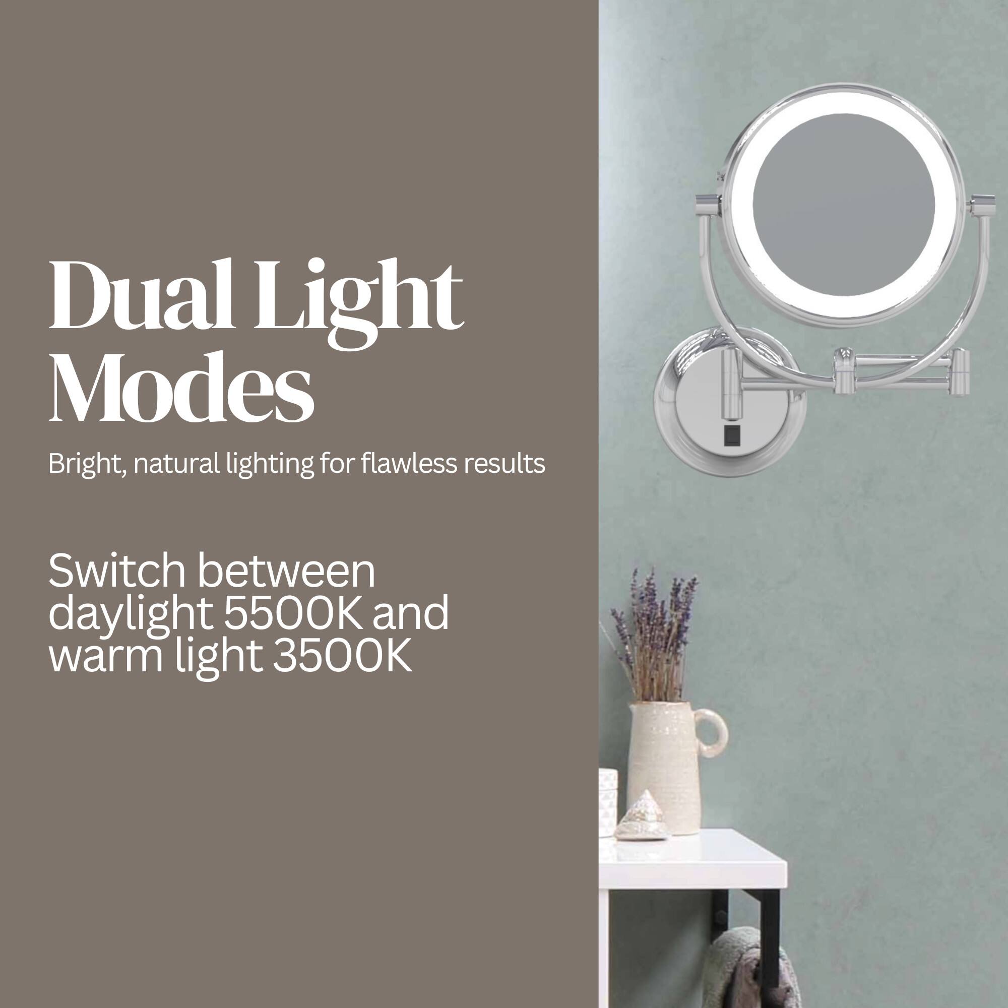 Dual Light Modes  
Bright, natural lighting for flawless results  

Switch between daylight 5500K and warm light 3500K