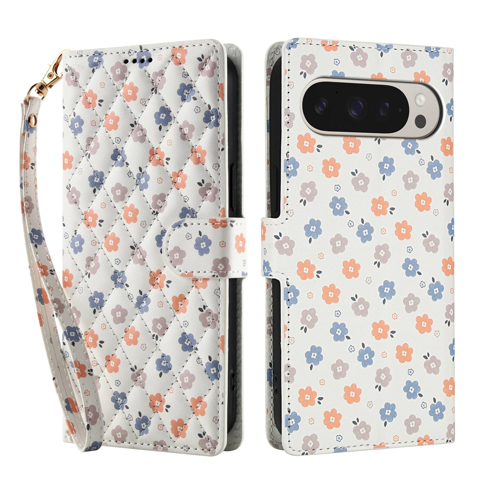 Angle. Dteck - Floral Wallet Case for Google Pixel 10 Pro XL with Wrist Strap, Premium PU Leather Shockproof Protective Flip Cover - B.