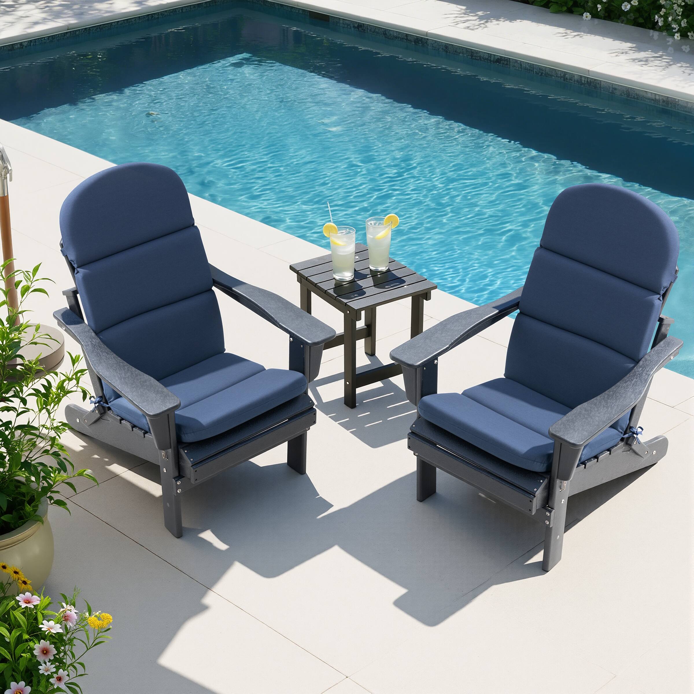 Alt View 4. Crestlive Products - Crestlive Products 2pc Outdoor water resistant Adirondack High Back Chair Cushion 19.69-in Navy Blue patio chair cushion - Navy-2PC.