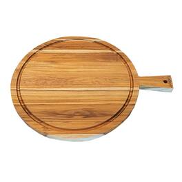 EcoDecors - 18" Round Edge Grain Teak Cutting Board with Handle - Natural Edge Grain Teak