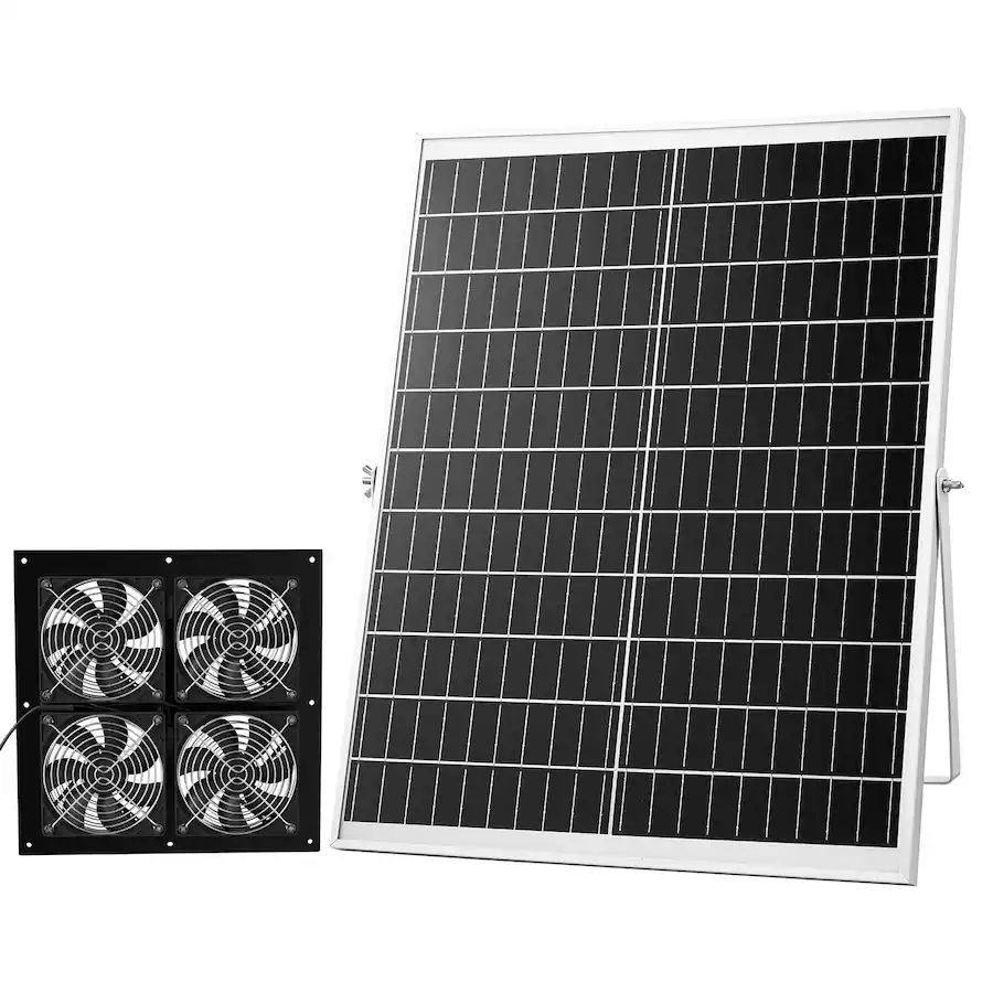 Model Solar Panel Fan VEVOR Solar Powered Fan, 25W Solar Panel with 4 Fans, Adjustable Solar ...