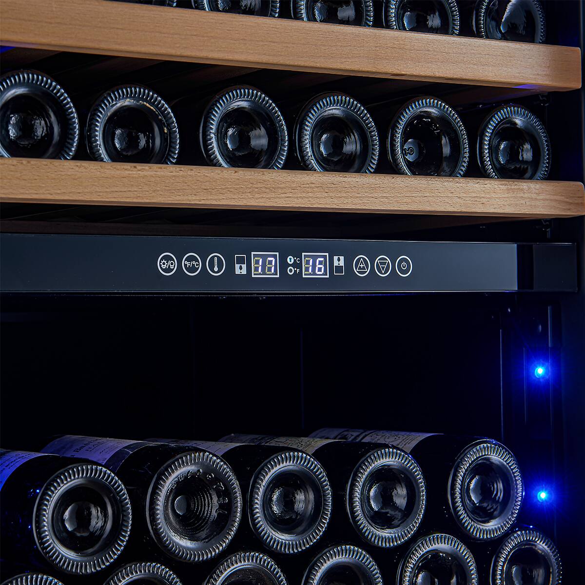 Left. Forno Appliances - Avellina 31.8 Cu. Ft. 94-Bottle Side-by-Side Wine Cooler - Stainless Steel.