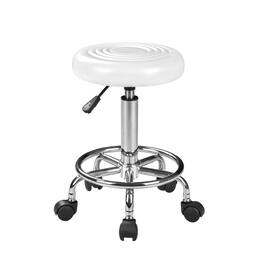 Vecelo - Round Rolling Stool Chair PU Leather Height Adjustable Swivel Drafting Work SPA Shop Medical Salon Stools with Wheels - White