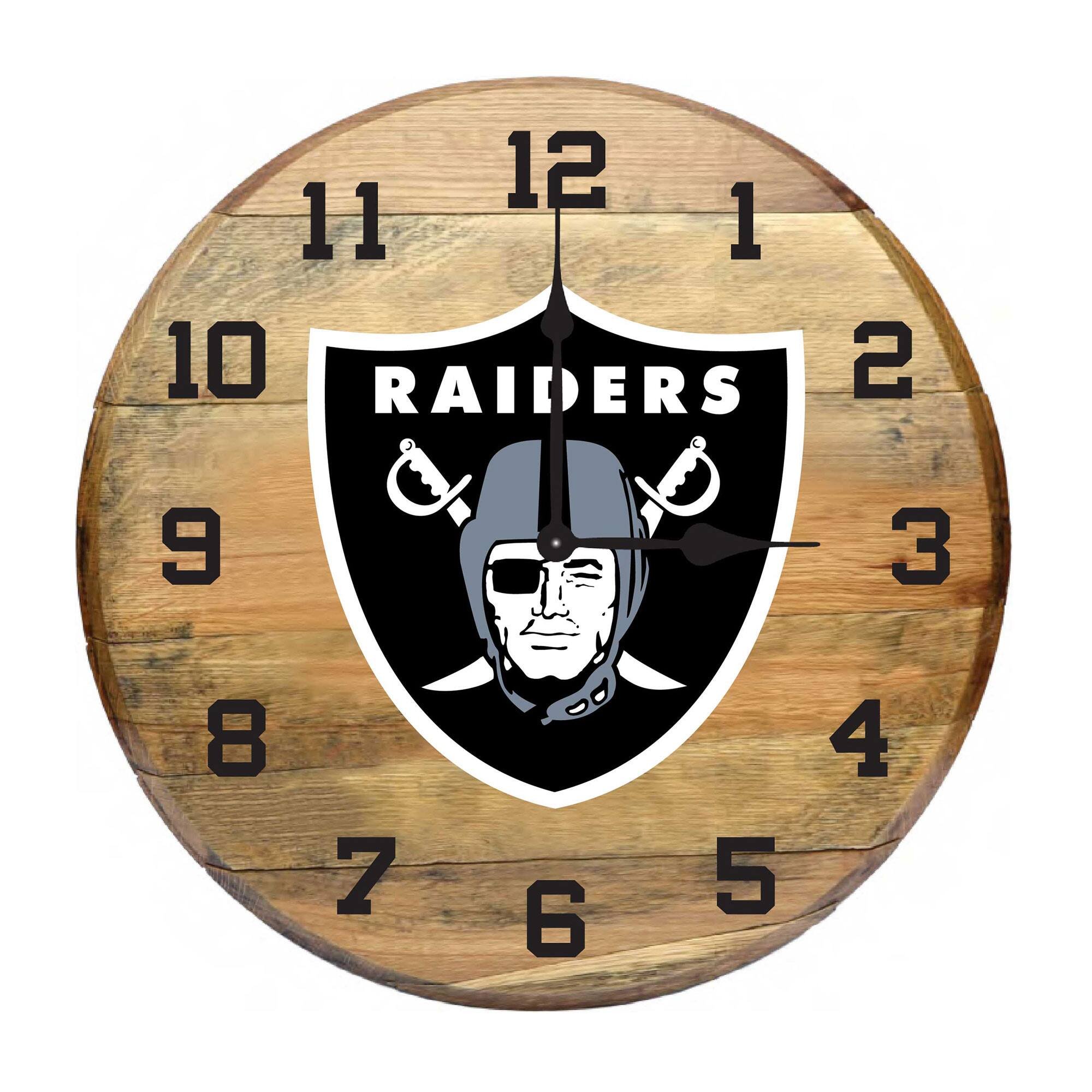 Front. Imperial - Las Vegas Raiders Oak Barrel Clock - Multicolor.