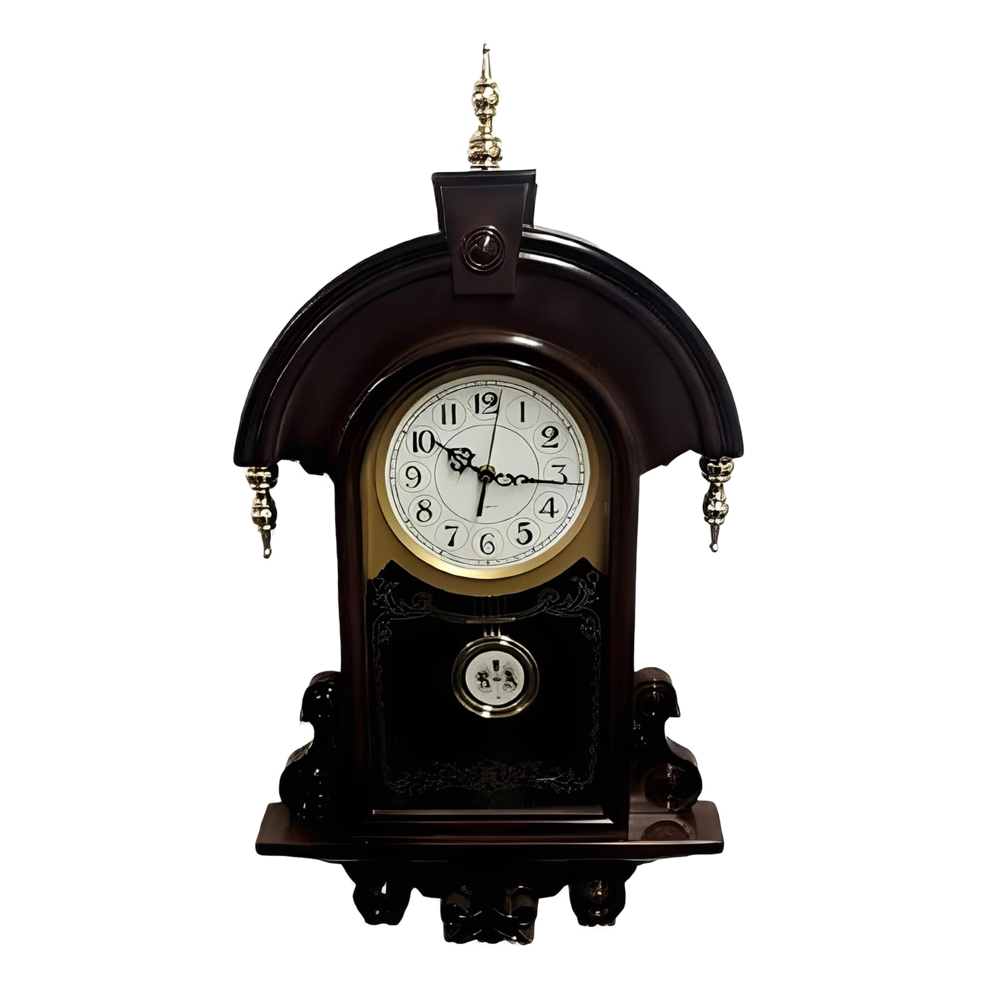 FC Design - 26.5"H Dark Gold & Brown Vintage Mantel-Style Pendulum Clock - Multicolor