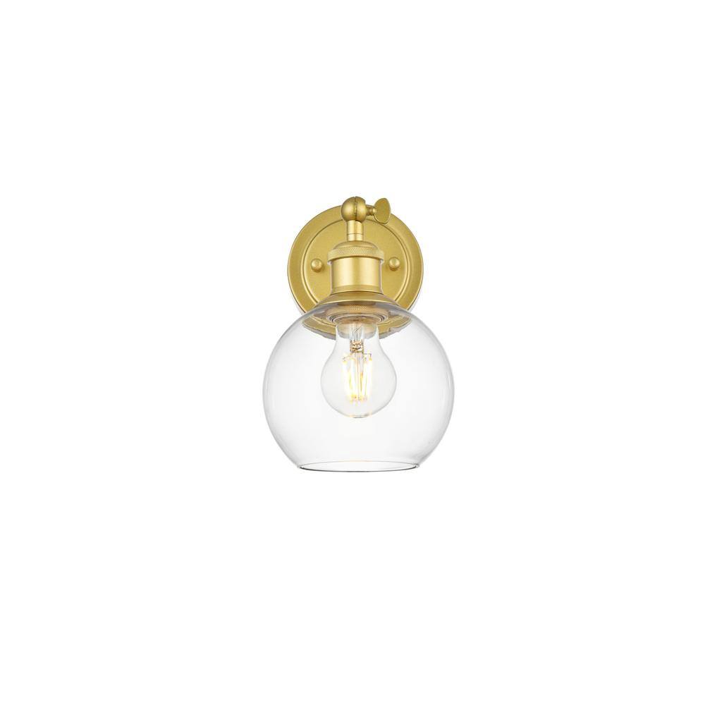 Alt View 1. Living District - Kai 1 light Brass and Clear Bath Sconce - Brass And Clear.